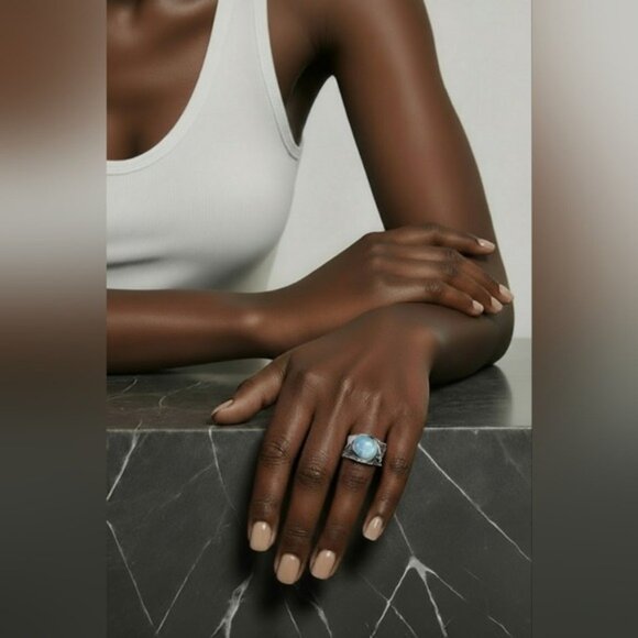 925 Sterling Silver Ring Sz 7 with Natural Larimar 11x9mm Gemstone - Picture 2 of 4